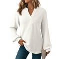 thumbnail image 2 of jobturf Long Sleeve Shirts for Women Dressy Casual V Neck Blouses Soft Comfy Loose Basic Tees Fall Fashion Waffle Knit Going Out Tops, 2 of 9