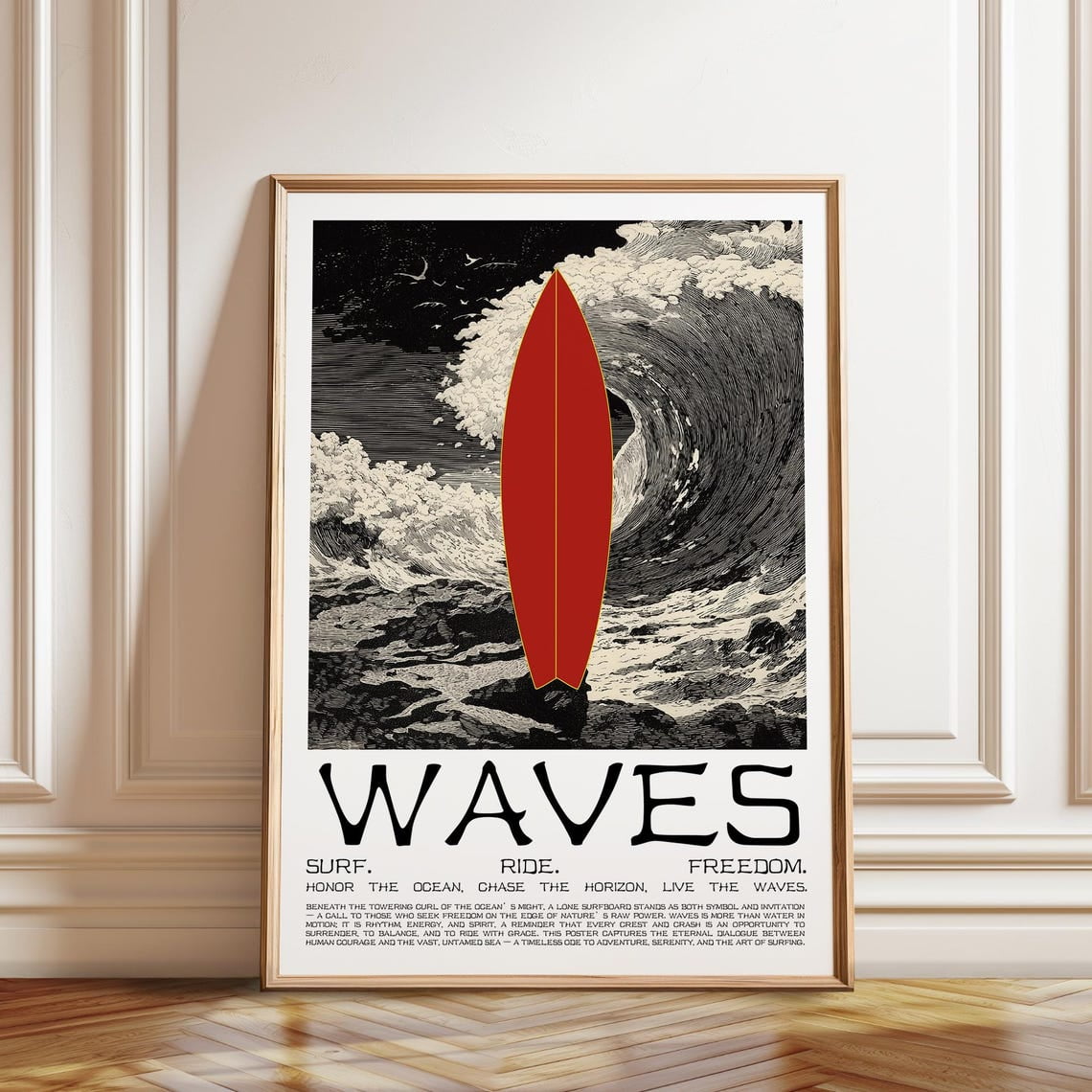 Waves Surf Vintage Surfboard Coastal Adventure Decor Unframed Canvas 12x16in