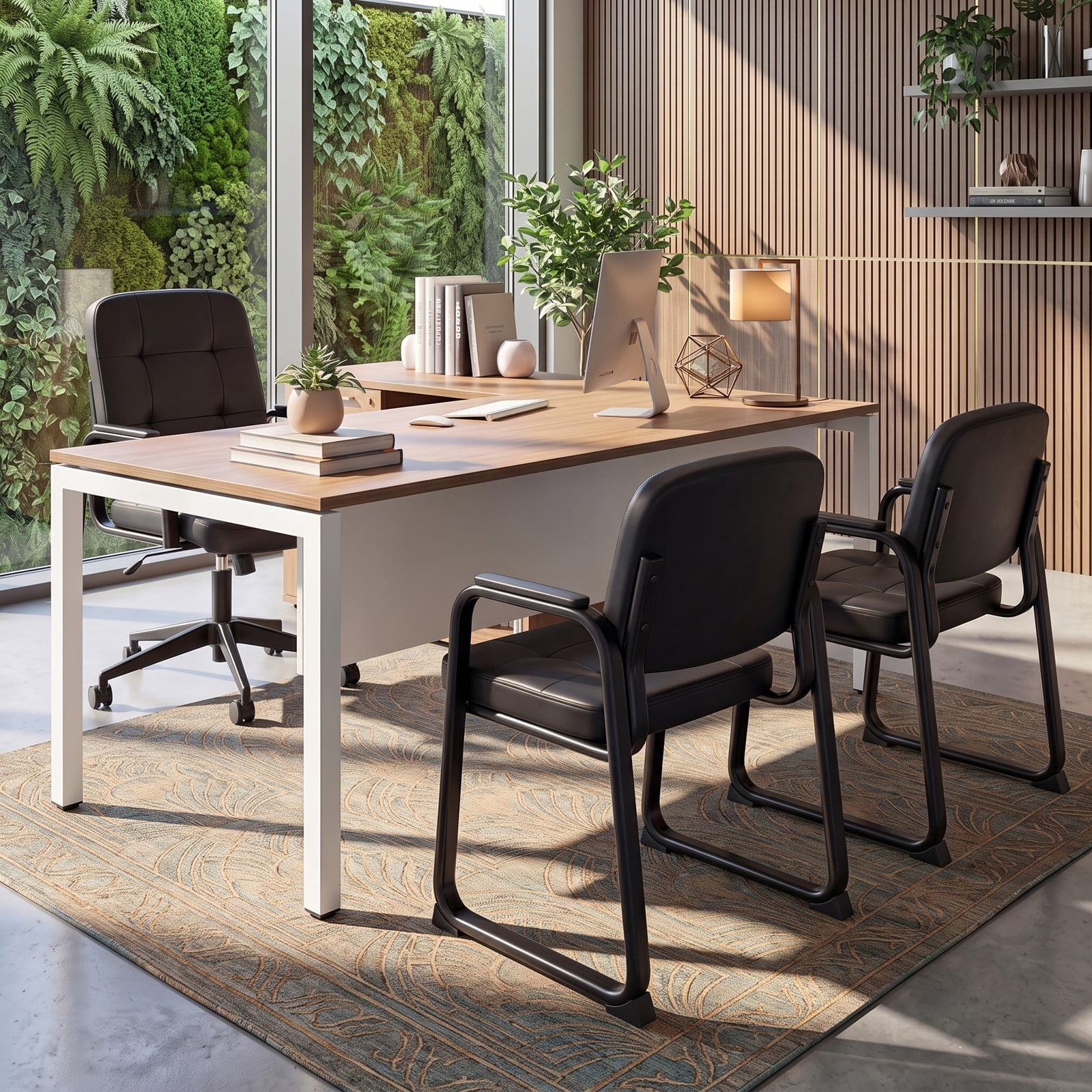 Furnibear Waiting Room Chairs Set of 2, PVC Leather Office Reception Guest Chairs with Padded Armrests, Ergonomic Backrest and Metal Frame for Meeting Room, Black