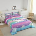 thumbnail image 3 of Girls Rainbow Unicorn Twin Comforter Set,Cartoon Unicorn Pattern Bedding Set,Colorful Geometric Stripes Down Comforter for Kids Boys Bedroom Decor Princess Style Cute Animals Bedding Comforter Sets, 3 of 7