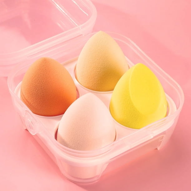 Zhuge Juego de 4 esponjas de belleza, esponja para mezclar maquillaje líquido y en crema, esponja para base con caja de almacenamiento, amarillo A07