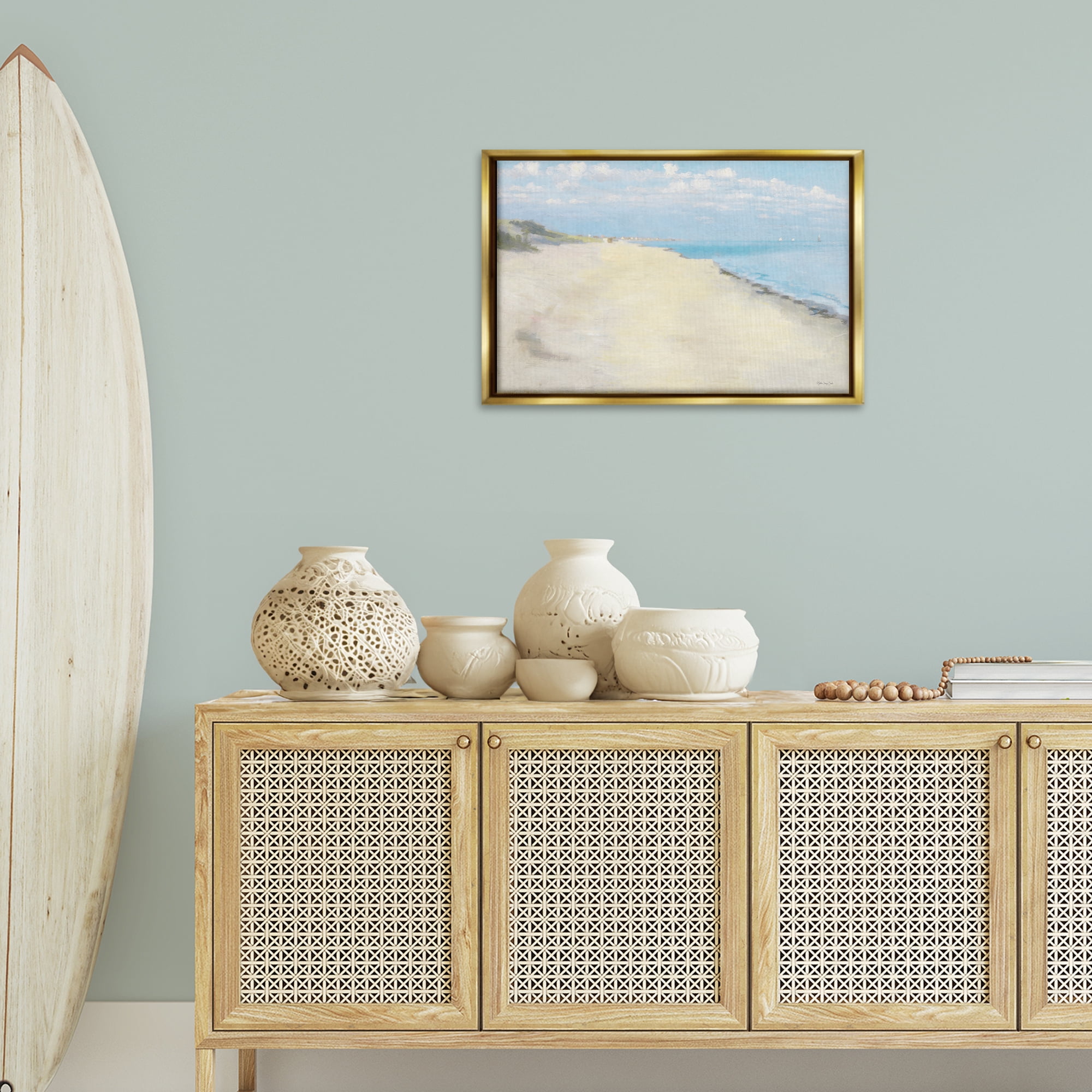 Stupell Industries Solemn Beach Tide Landscape & Nature Painting Gold Floater Framed Canvas Art Print Wall Art, 25 x 17