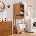 thumbnail image 7 of LELELINKY Over The Toilet Storage Cabinet with Rattan Sliding Door, 68" Tall Wood Bathroom Organizer with Adjustable Shelf for Small Spaces, Tea Color, 7 of 7