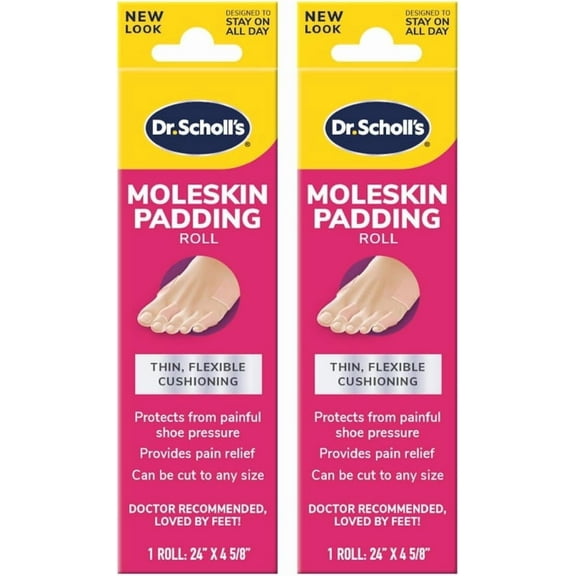 Dr. Scholl's Moleskin (2Pk) Padding Roll, Thin, Flexible Cushioning, Cut to Any Size