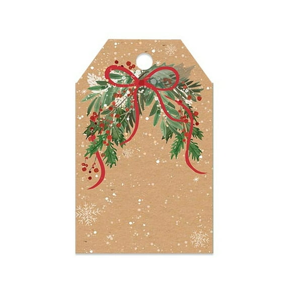 Christmas Greenery Printed Die Cut Gift Tags with Hole for Ribbon - 3.5 x 2.25 inches - 50 Pack (ptchg50)