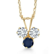 Gem Stone King 14K Yellow Gold White Lab Grown Diamond and Blue Sapphire 3-Stone Pendant Necklace for Women (0.35 Cttw, Gemstone April Birthstone, Round 3MM, 18 inch Chain)