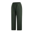 thumbnail image 4 of DuoJiaJ Women High Waisted Wide Leg Pants Drawstring Elastic Trousers Comfy Straight Leg Long Pants With Pockets Women's Cropped Pants Green M, 4 of 5