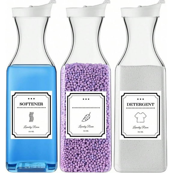 3-Pack 54oz Laundry Detergent Dispenser - Plastic Fabric Softener Container with 4 Labels, Laundry Room Storage Jars