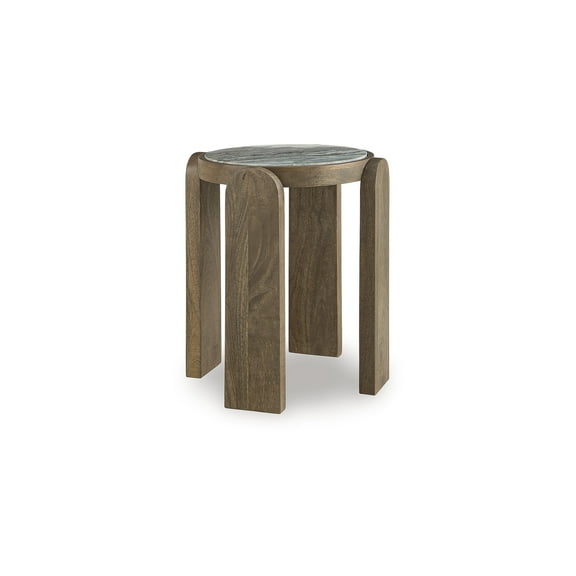 Signature Design by Ashley Gavrilley Accent Table - Light Gray Mango Wood with Natural Marble Top, Arched Leg Design