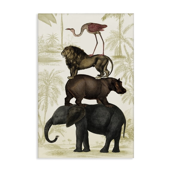 Stupell Industries Tropical Jungle Animals Tower Canvas Art, 16 x 24, by Victoria Barnes