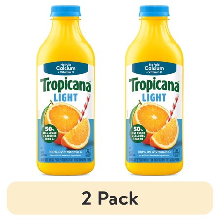 (2 pack) Tropicana Light Orange Juice Beverage, No Pulp, Calcium and Vitamin D, 46 fl oz Bottle
