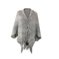 thumbnail image 4 of Dadaria Shawl Wraps for Women Fashion Autumn Winter Hollow Out Stripe Tassel Cloak Shawl Tops Gray One Size,Women, 4 of 5
