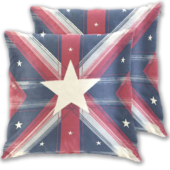 Red White Blue Stripes and Stars Throw Pillow Covers Pillowcases 16 x 16 Inch Home Decor 2 Packs for Bedroom Sofa
