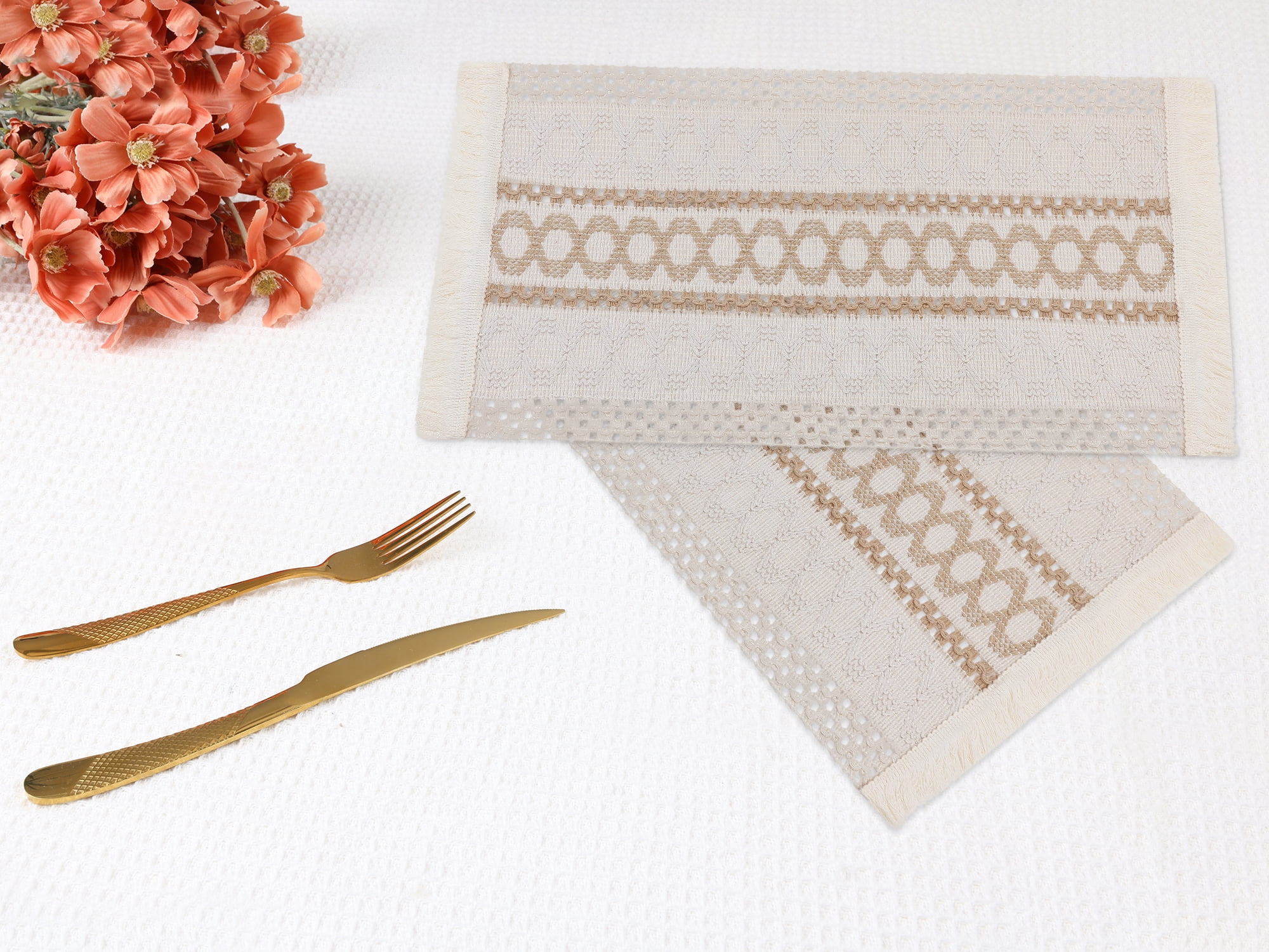 Unique Bargains Set of 4 Farmhouse Placemats for Dining Table Decor White-Brown