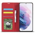 thumbnail image 2 of Premium PU Leather Flip Folio Case for Samsung Galaxy S21 FE, Protective Case with Kickstand Card Slot Magnetic Closure Shockproof Wallet Cover - Red, 2 of 14