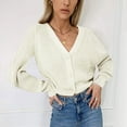 thumbnail image 2 of Fesfesfes Women Cardigan Women Loose Solid Color Soli V-Neck Lantern Sleeve Button Knit Cardigan Top, 2 of 8