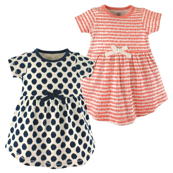 Luvable Friends Touched by Nature Short-Sleeve Dresses 2pk, Blue Sketch Dots, 0-3M