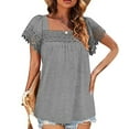 thumbnail image 5 of Gibobby Camiseta de manga corta para mujer Camisetas manga corta con borde encaje para mujer, blusas sueltas tamaño a la moda, blusas casuales sólidas(Gris,M), 5 of 5