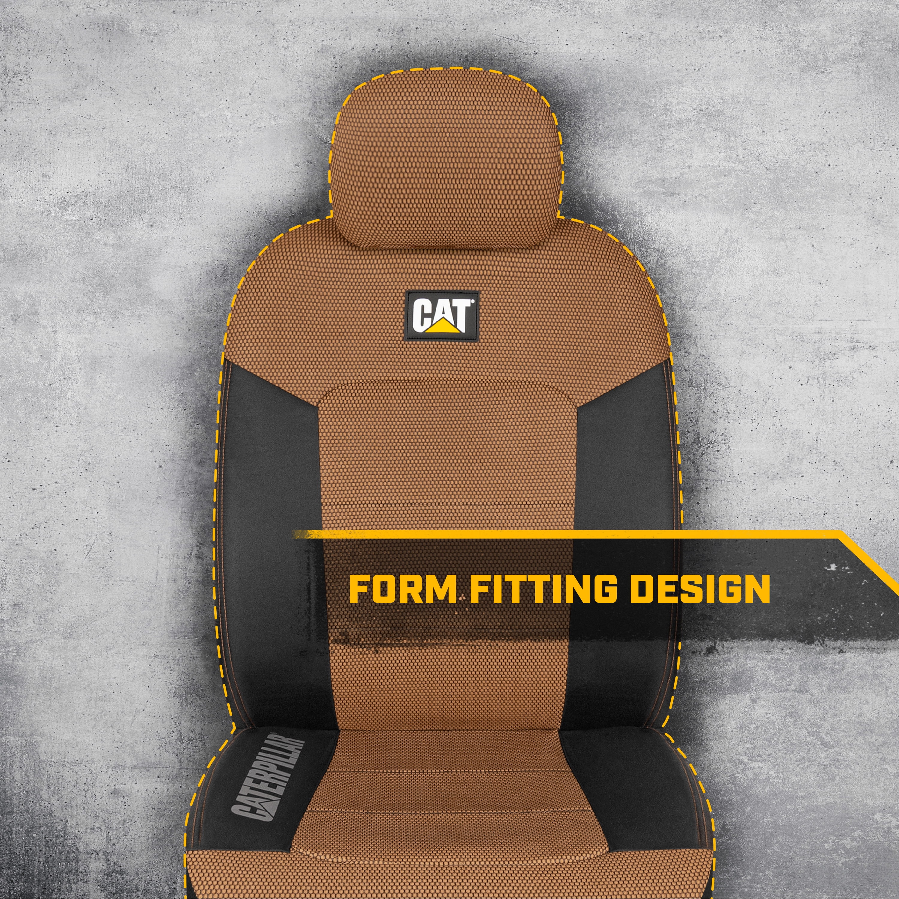 CAT Beige & Black Seat Covers For Cars, Trucks, & SUV - Set of (2) MeshFlex Car Seat Cover Front Seat Protectors - Airbag Compatible Seat Covers for SUV Interior Covers & Seat Cover Accessories