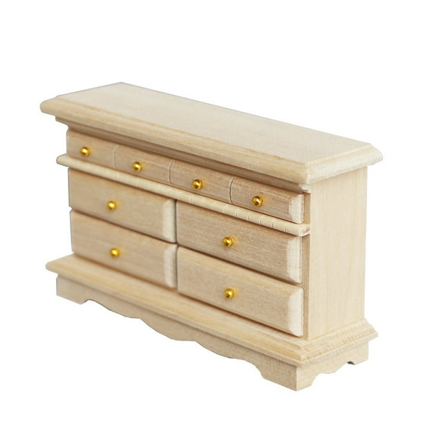 Cómoda de madera en miniatura con forma de casa de muñecas a escala 1:12