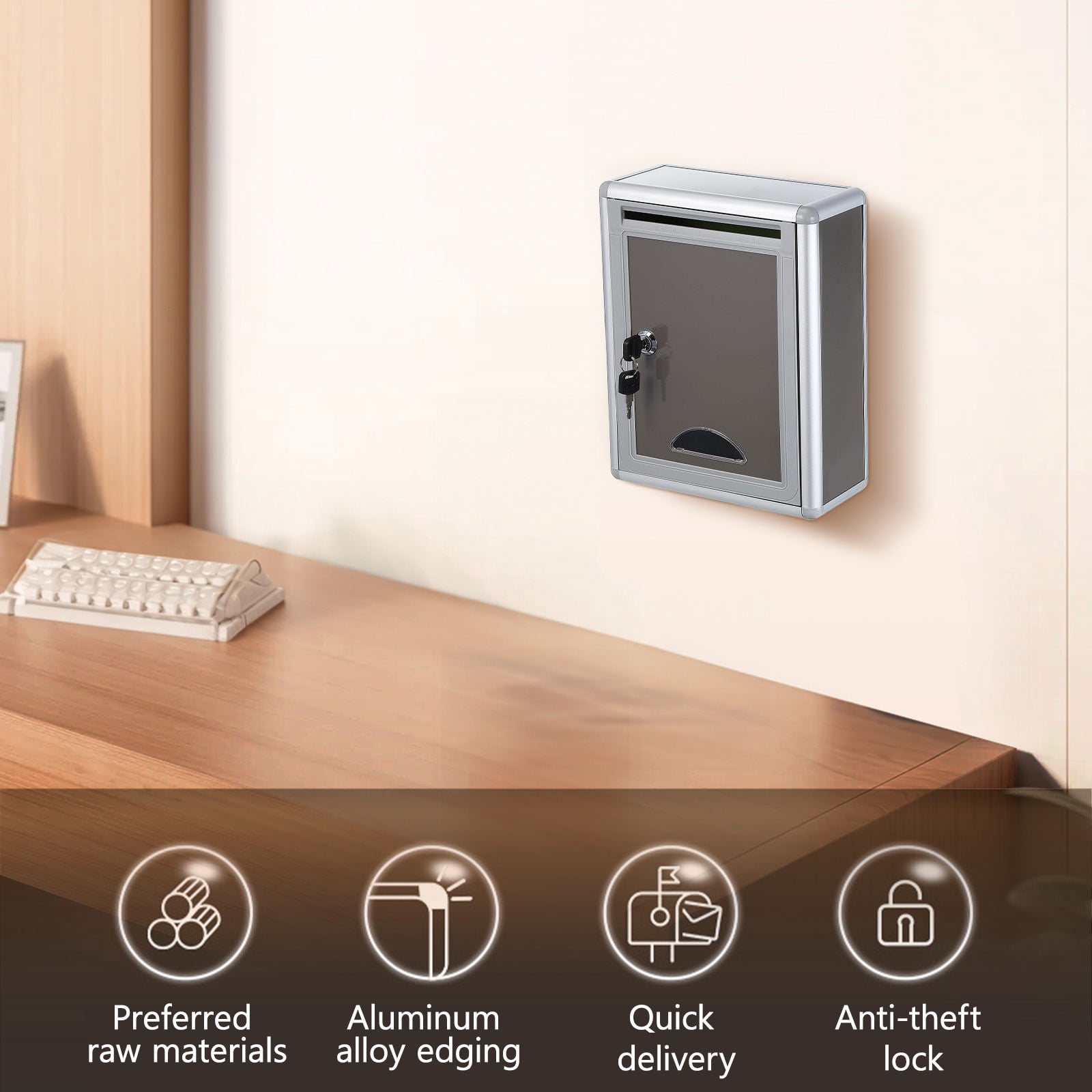 Pawsdot Grey Aluminium Mailbox, Lightweight, Wide, Wall Mountable, for Company Storage