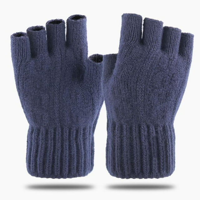 Roncen Thickened Cashmere Warm Half Finger Gloves Winter Knitted Fingerless Gloves for Men and Women