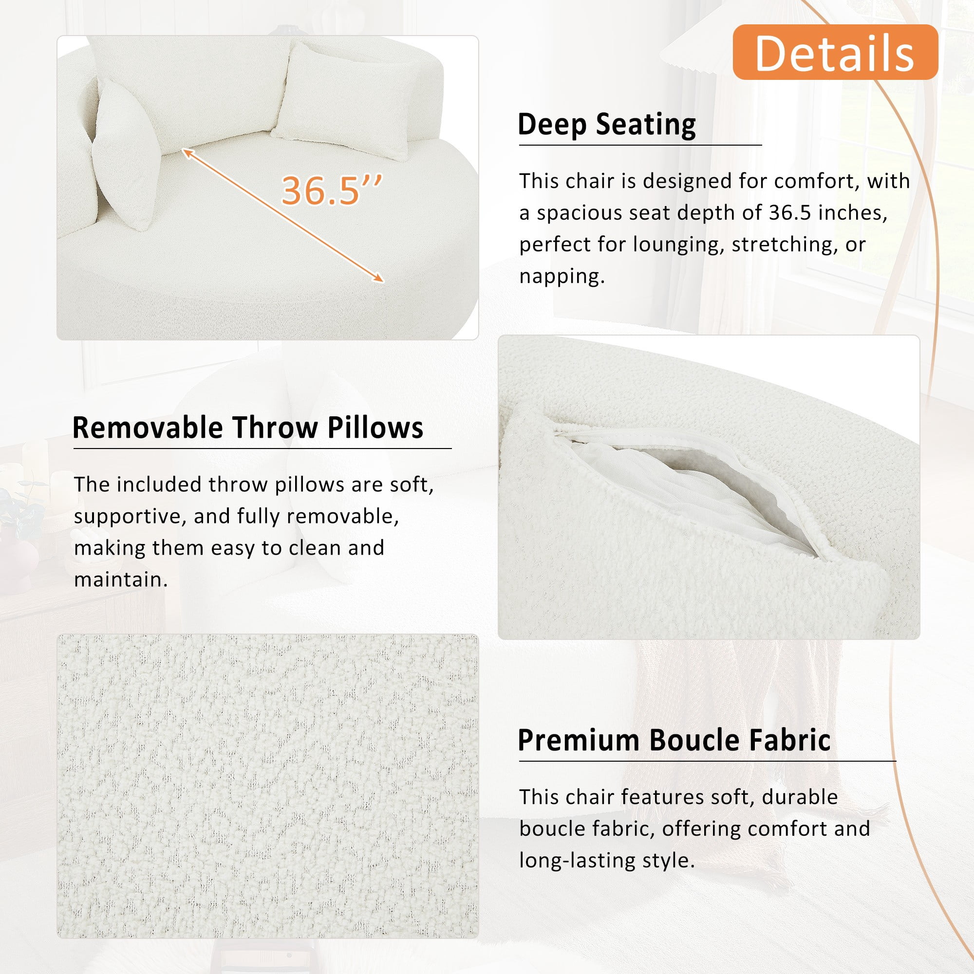 Swivel Round Sofa Couch Sofa Bed,360° Swivel Chair Accent Barrel Chair with 3 Removable Pillows for Living Room, Bedroom,Beige