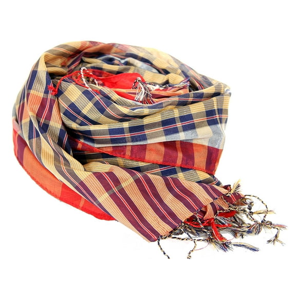 Women's Plaided Gold Polyester Scarf Multi Scarf Wrap 30 x 70 inches