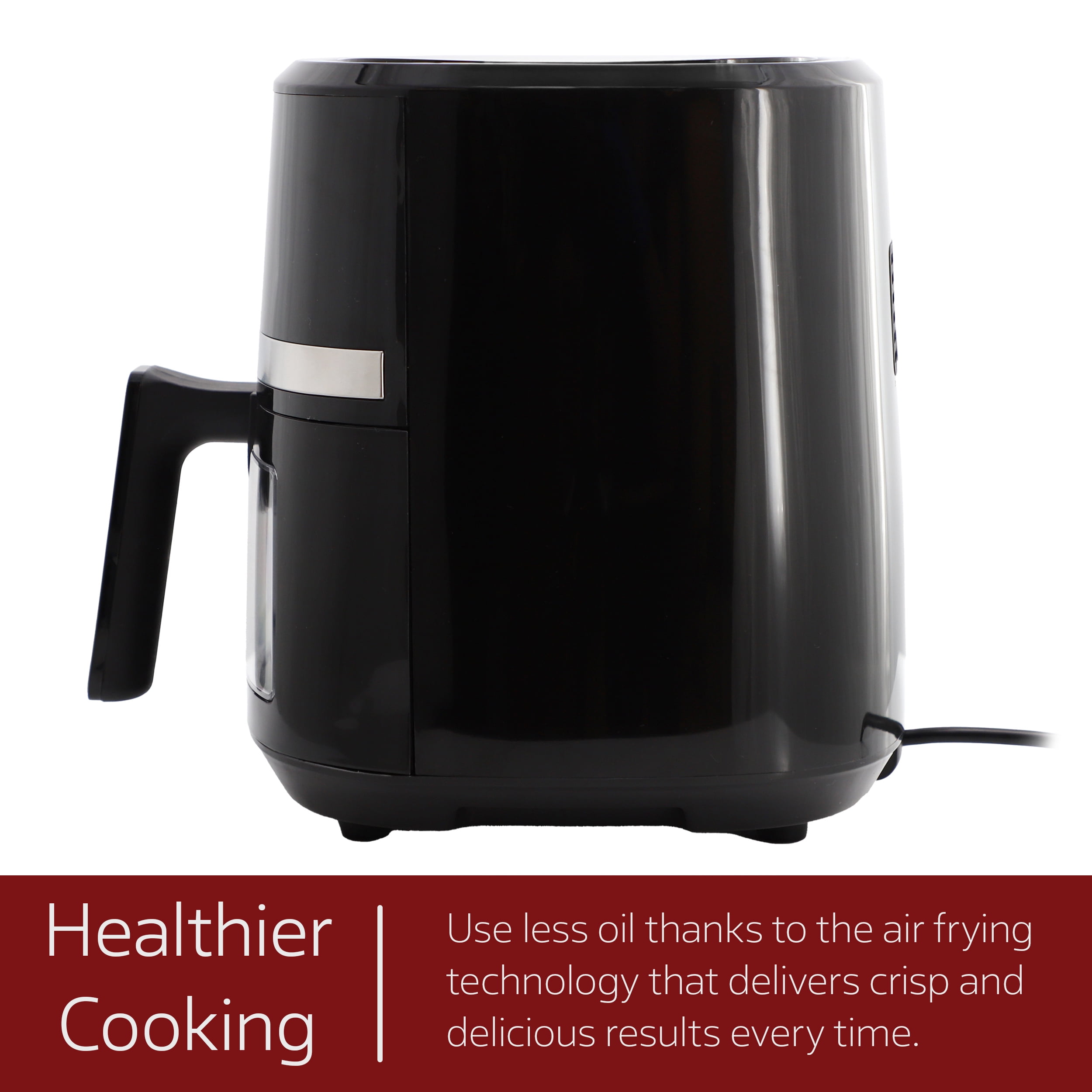 MegaChef 4 Quart Digital LED Display Electric Air Fryer with Transparent Window in Black with 125 Piece Paper Liners