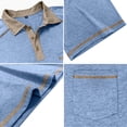 thumbnail image 4 of Men's Collared Polo Shirt Short Sleeve Contrast Trim & Pocket Casual T-Shirt Stylish & Breathable For Spring And Summer Daily Wear Tops,Light Blue,XXL, 4 of 5