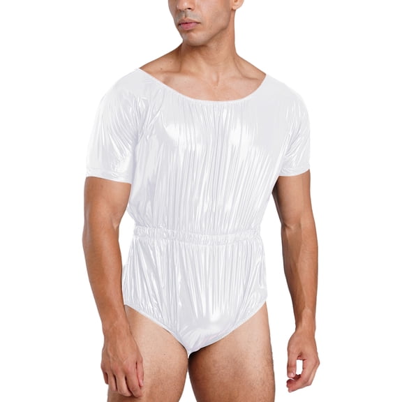 SiiRoh Mens Waterproof Diaper Cover Jumpsuit Short Sleeve Elastic Waist Buttoned Crotch Leakproof Bodysuit for Adaptive Special Needs White XL
