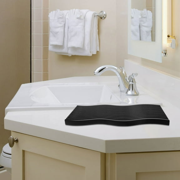 MLINS Black Vanity Tray For Bathroom Counter Essential Oil Bottle Tray Decorative Tray Small Wood Sink Soap Tray Holder For Kitchen Dresser Countertop Decor