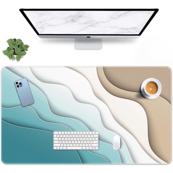 Blue Abstract Beach Mouse Pad Large Gaming Mouse Pad Summer Sea Ocean Non-Slip Desk Pad Keyboard and Mouse Desk Mat for Gamer, Office & Home, 31.5 x 15.7 in