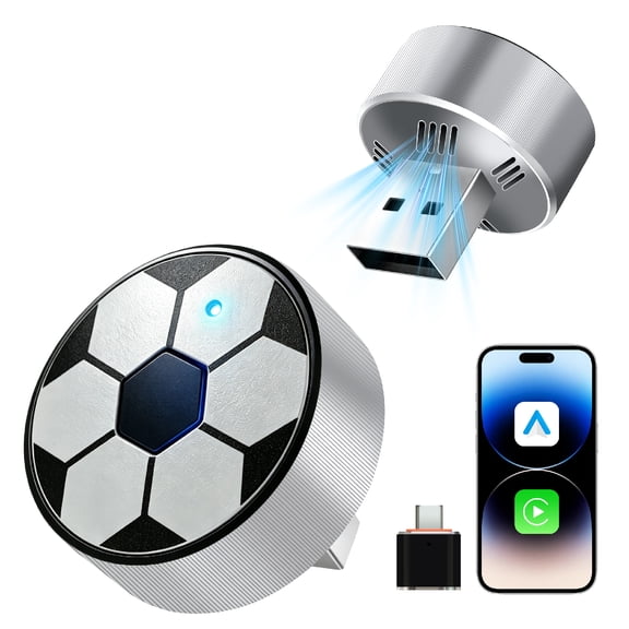 2 in 1 Wireless Carplay & Android Auto Adapter, Mini Football-Shaped Wired to Wireless CP/AA Dongle, Realtek Bluetooth 5.4 & 2.4G 5.8G Dual Band WiFi,USB/Type-C Plug