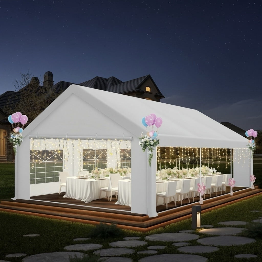 COBIZI 20x20ft Party Tent Heavy Duty, Wedding Tent, Event Tents for Parties, Carpas para Fiestas with Removable Sidewalls, Large Tent with Built-in Sandbag, UV50+, Big Tent for Party, Carport, White