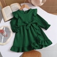 thumbnail image 6 of Girls Ruffle Dress Long Sleeve Crewneck Waist Belt Dress Kids Solid Color Casual Comfortable Outfits for Daily Wear Green 9-10 Years, 6 of 7