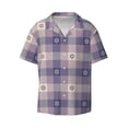 thumbnail image 2 of Lsque Purple Floral Gingham Check Plaid print Men's Cuban Collar Short Sleeve Shirt Summer Beachwear Casual Button Down Fashionable Vacation Leisure Shirt-Small, 2 of 7