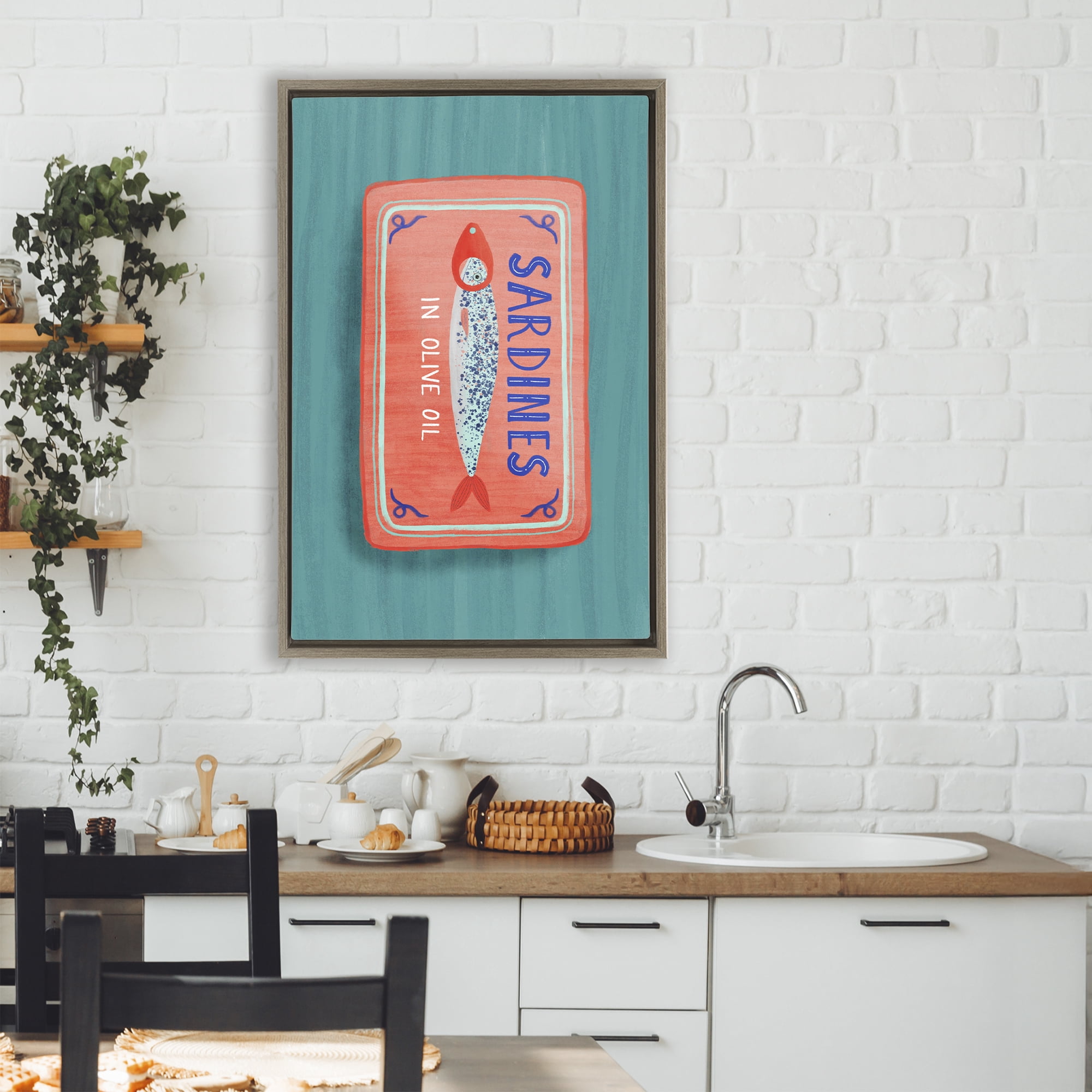 Stupell Industries Sardines Olive Oil Seafood Brown Framed Floater Canvas Wall Art, design by Metka Hiti