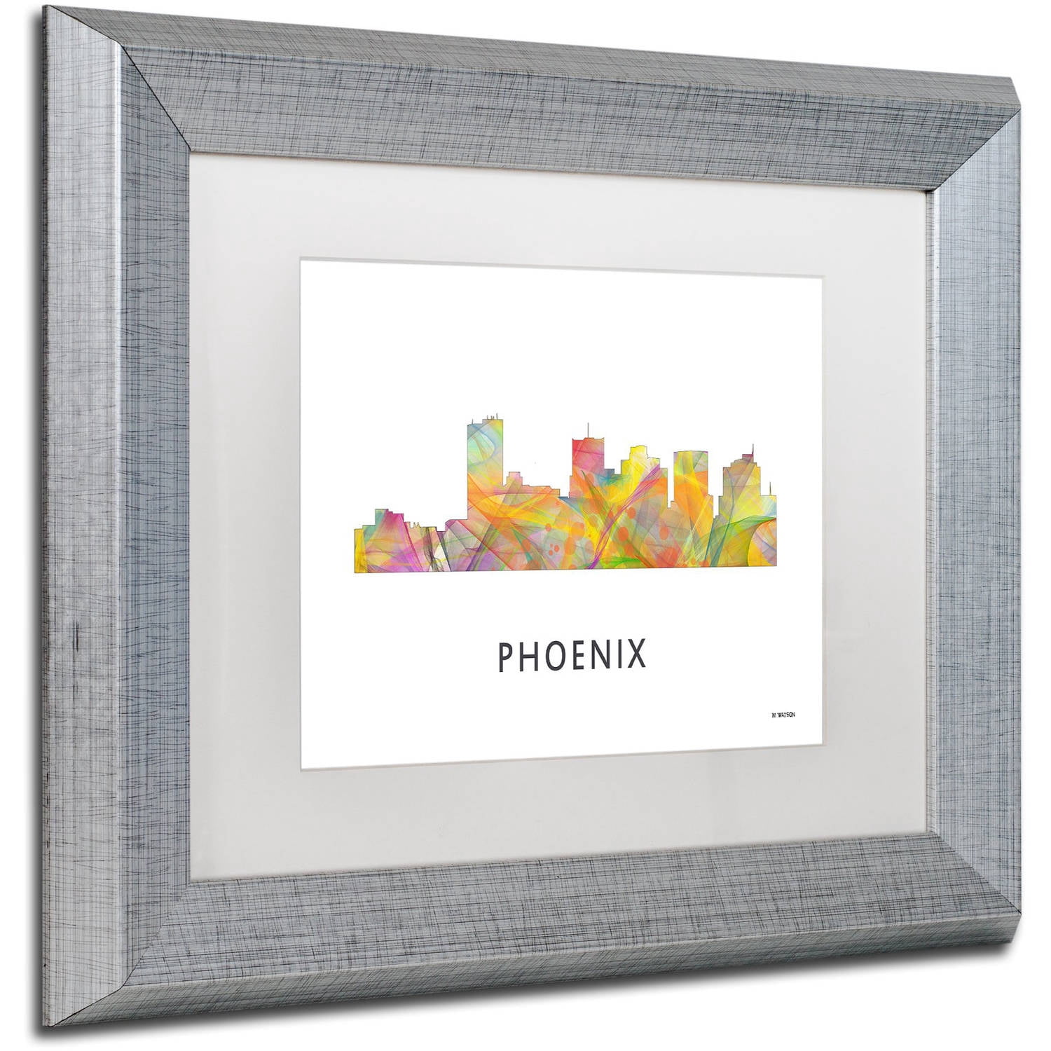 Trademark Fine Art 'Phoenix Arizona Skyline WB-1' Canvas Art by Marlene Watson, White Matte, Silver Frame