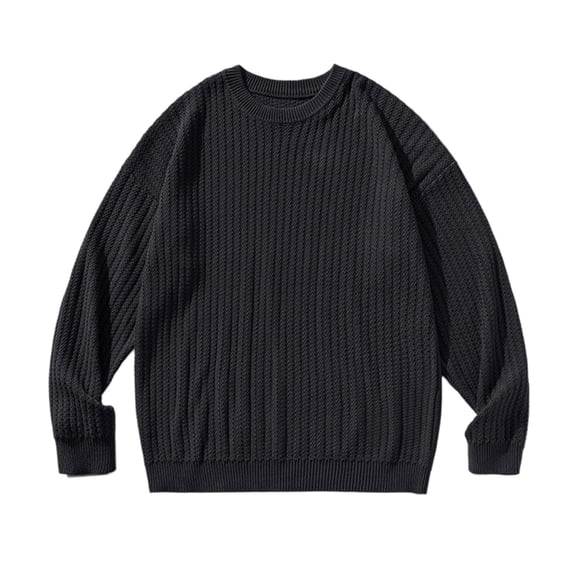 Yuanlong Mens Sweaters Oversized Cable Knitted Sweater For Round Neck Long Sleeve Pullover Tops Winter Layer Warm Clothes