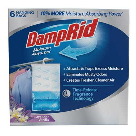 DampRid Lavender Vanilla Hanging Moisture Absorber, 15.4 oz., 6 Pack - Eliminates Musty Odors for Fresher, Cleaner Air, Ideal Moisture Absorbers for Closet, 10% More Moisture Absorbing Power