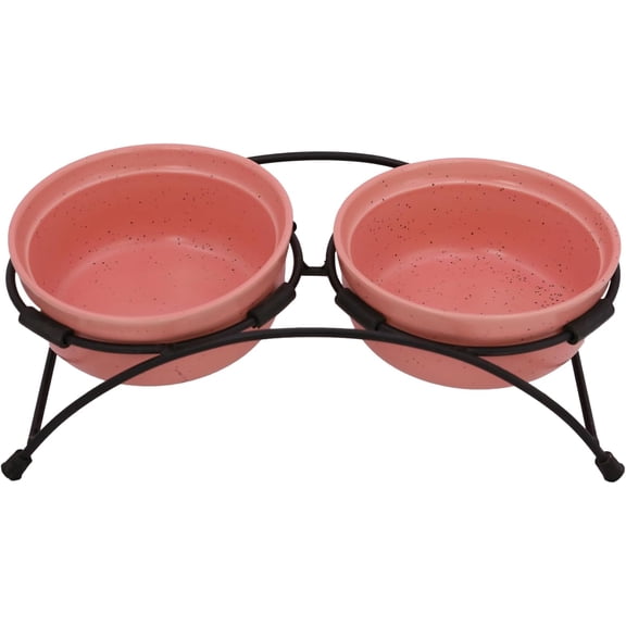 INDIPETS Pawsome Pottery Stoneware Pet Feeders: Non-Skid Pet Water and Food Bowl | 10 oz, Pink (PN: 200001)
