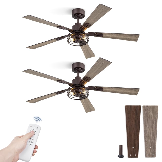 Fanbulous Paquete de 2 Ventiladores de Techo de 48" con Luz, Control Remoto, Bronce Aceitado