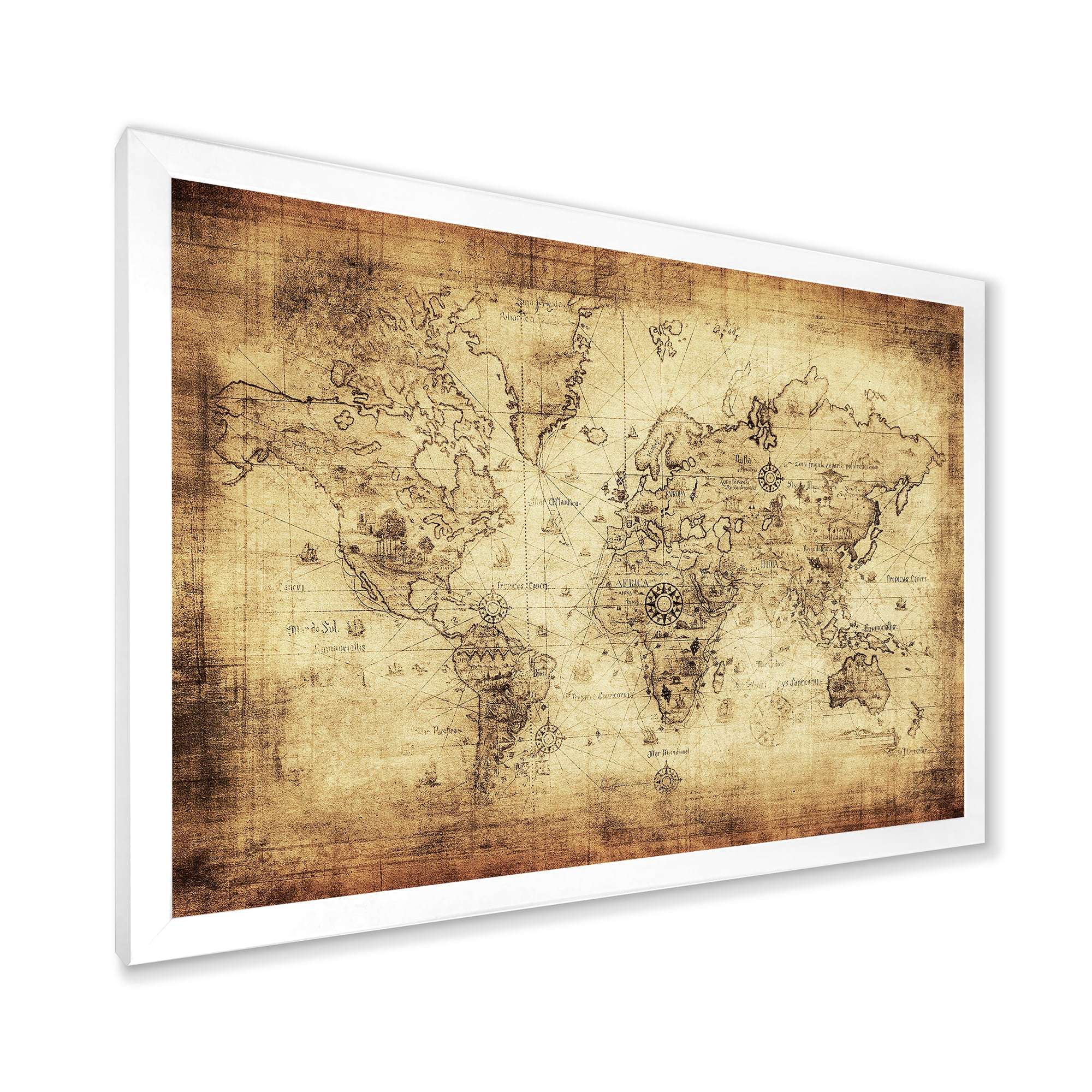 Designart 'Ancient World Map IV' Vintage Framed Art Print