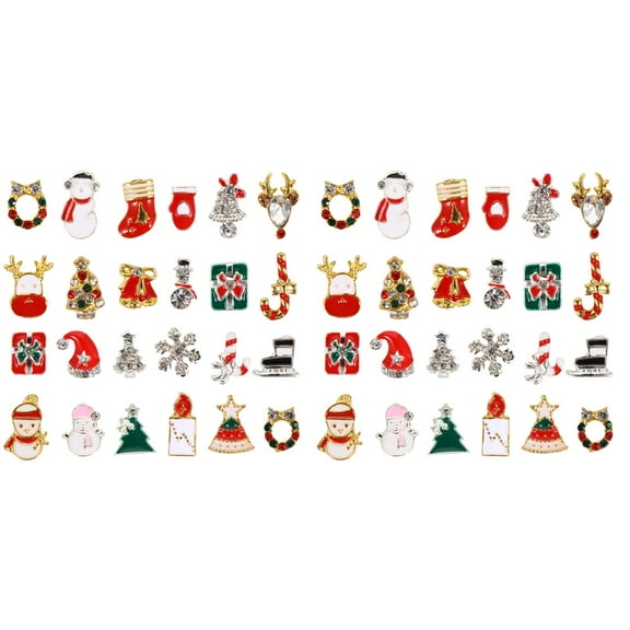 Jiyike 4 Boxes Christmas Nail Art Rhinestones 3D Alloy Nail Gems Manicure Decor