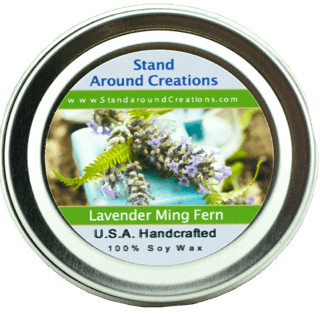 - LAVENDER MING FERN TIN 2-OZ. ALL NATURAL SOY CANDLE