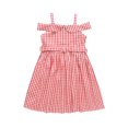 thumbnail image 4 of ITSAME Girls Slip Dress, Ruffle Waist-Cinching Plaid Print Summer Fashion Casual A-Line Dress Red 5-6T, 4 of 7