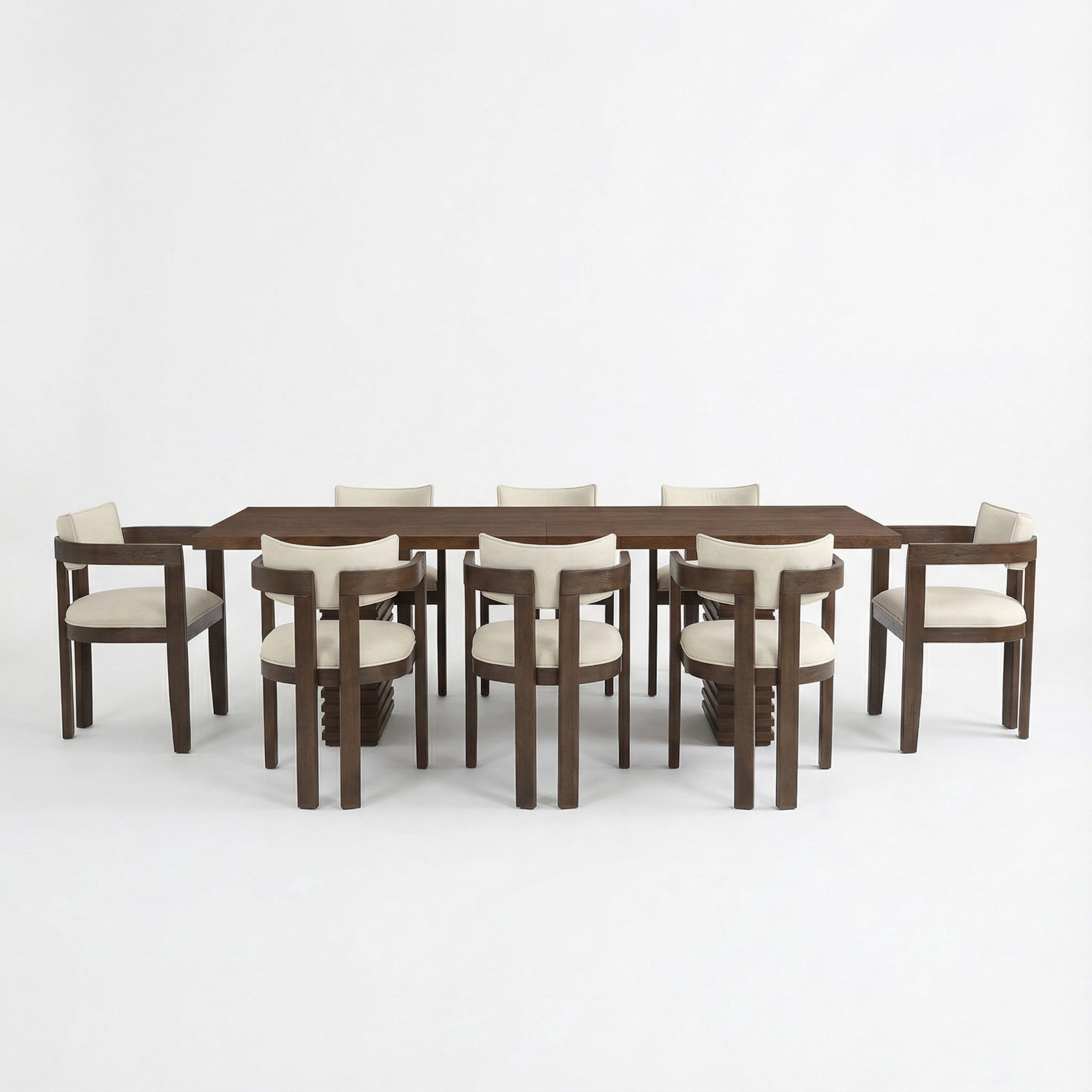 Christopher Knight Home Mid Century 9-Piece Dining Set, Wood Table with Upholstered Chairs for 8, Walnut