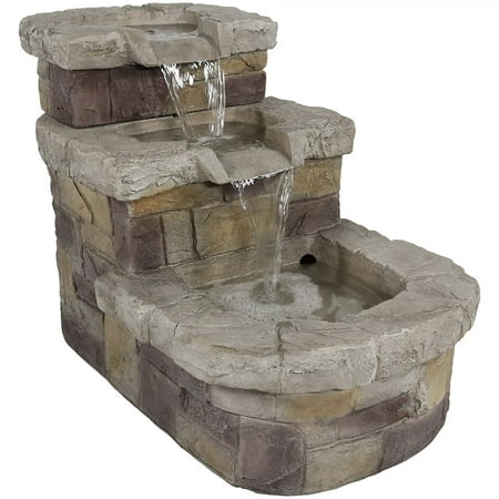 Sunnydaze 21 H Electric Polyresin 3-Tier Brick Steps Outdoor Water Fountain with LED Light