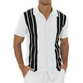 thumbnail image 3 of Iceglad Mens Polo Shirts Vintage Striped Knitting Short Sleeves Button Down Golf Shirts, 3 of 10